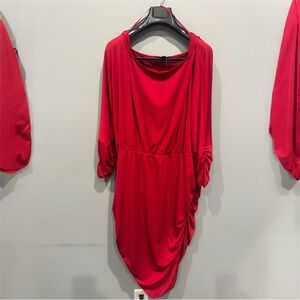 torrid Red Draped Ruched Long Sleeve Dress